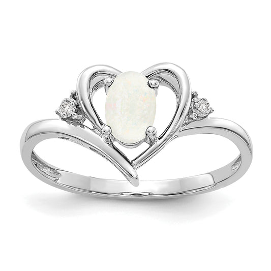 14K White Gold Opal And Diamond Heart Ring