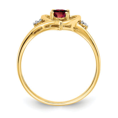 14K Yellow Gold Garnet And Diamond Heart Ring