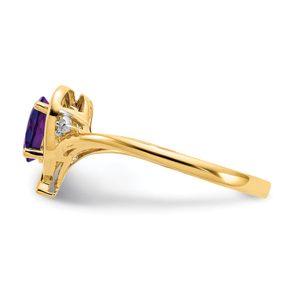 14K Yellow Gold Amethyst And Diamond Heart Ring