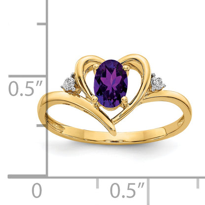 14K Yellow Gold Amethyst And Diamond Heart Ring