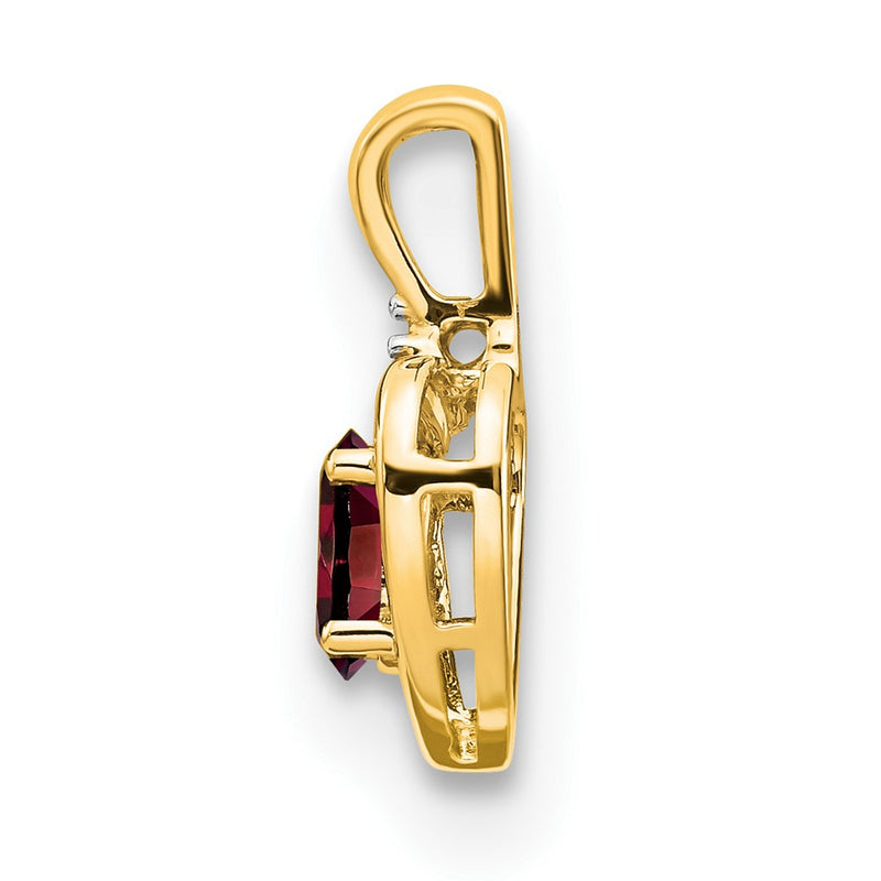 14K Yellow Gold Garnet And Diamond Heart Pendant