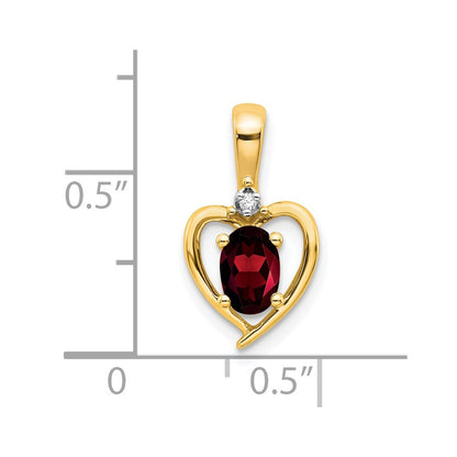 14K Yellow Gold Garnet And Diamond Heart Pendant