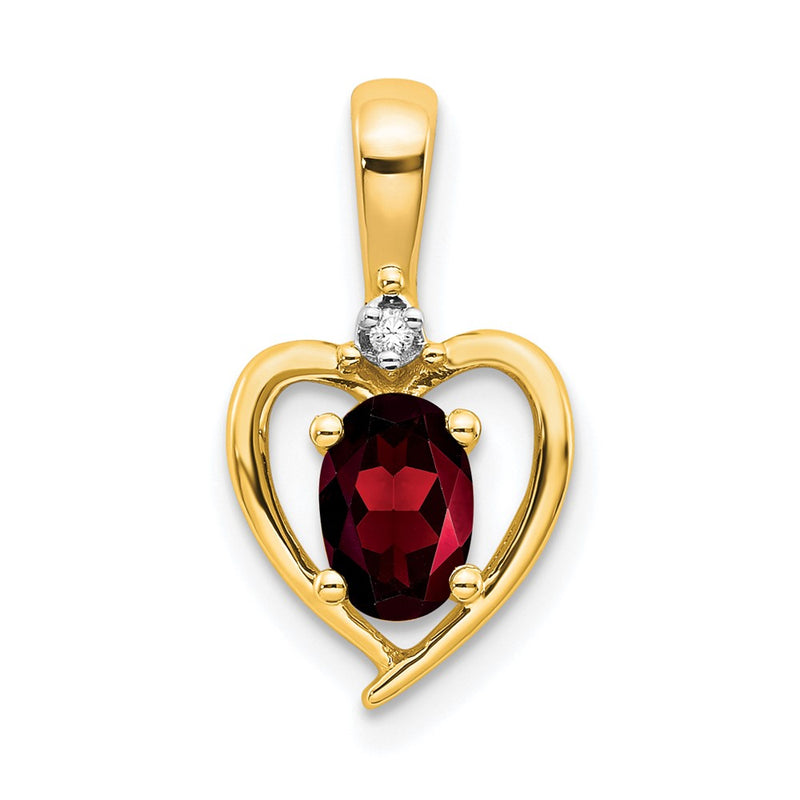 14K Yellow Gold Garnet And Diamond Heart Pendant