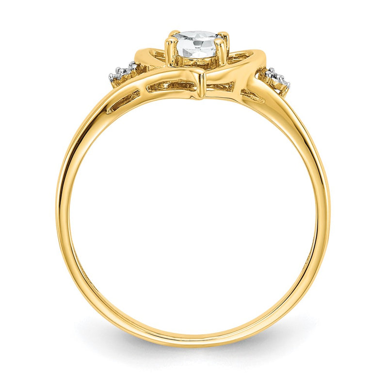 14K Yellow Gold White Topaz And Diamond Heart Ring