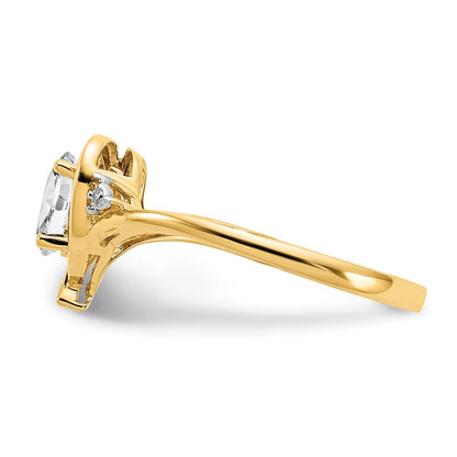14K Yellow Gold White Topaz And Diamond Heart Ring