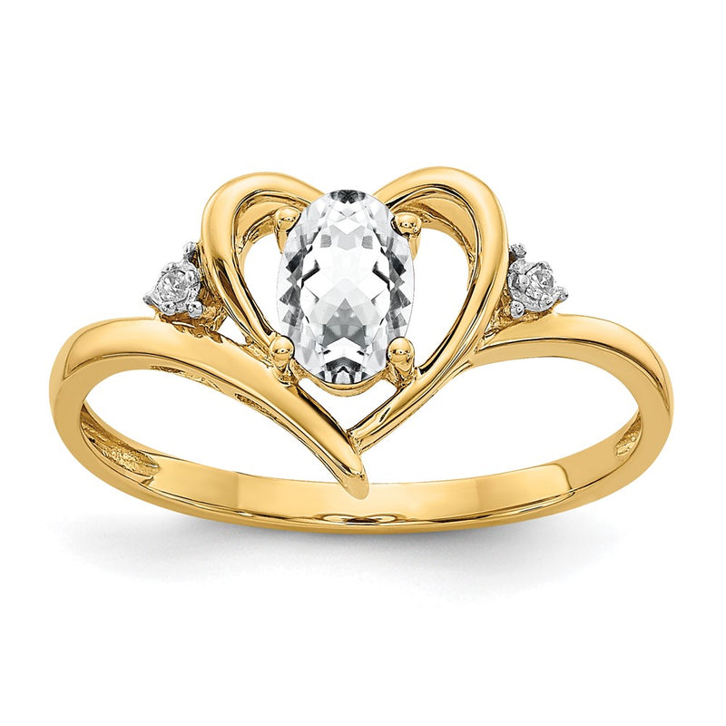 14K Yellow Gold White Topaz And Diamond Heart Ring