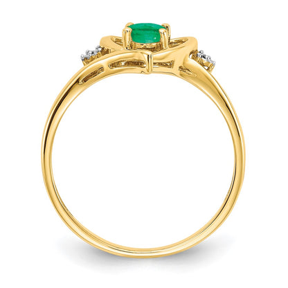 14K Yellow Gold Emerald and Real Diamond Heart Ring