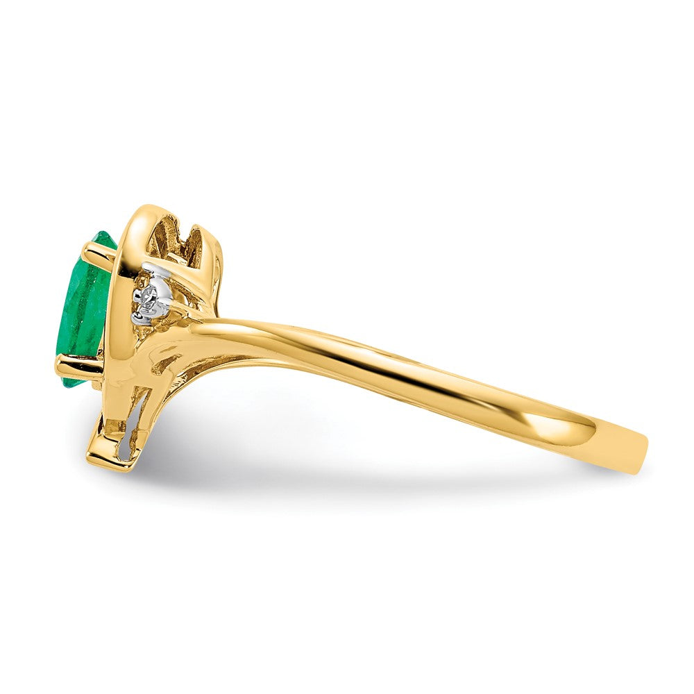 14K Yellow Gold Emerald and Real Diamond Heart Ring