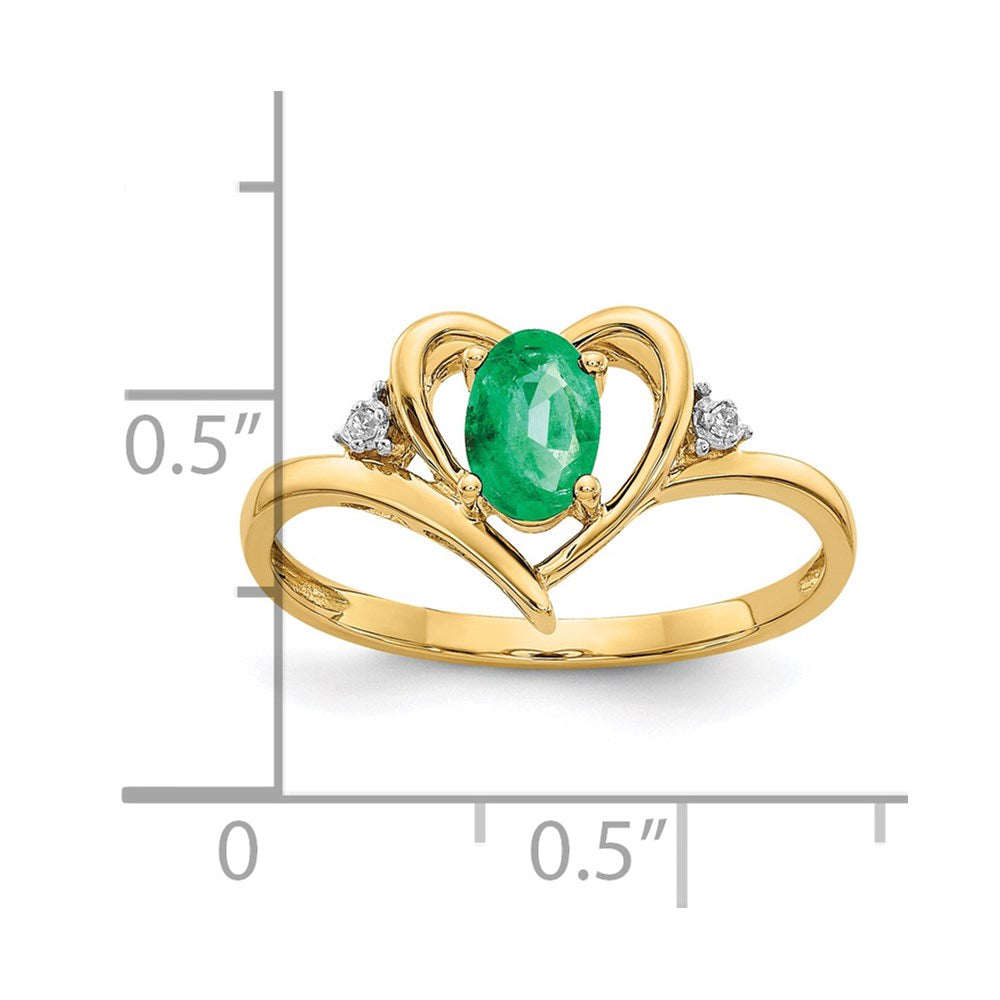 14K Yellow Gold Emerald and Real Diamond Heart Ring