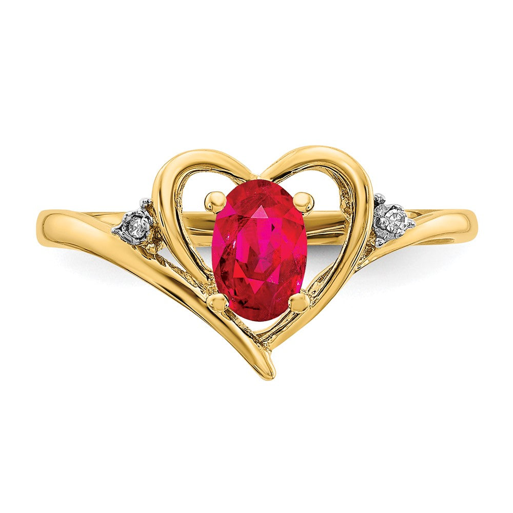 14K Yellow Gold Ruby And Diamond Heart Ring