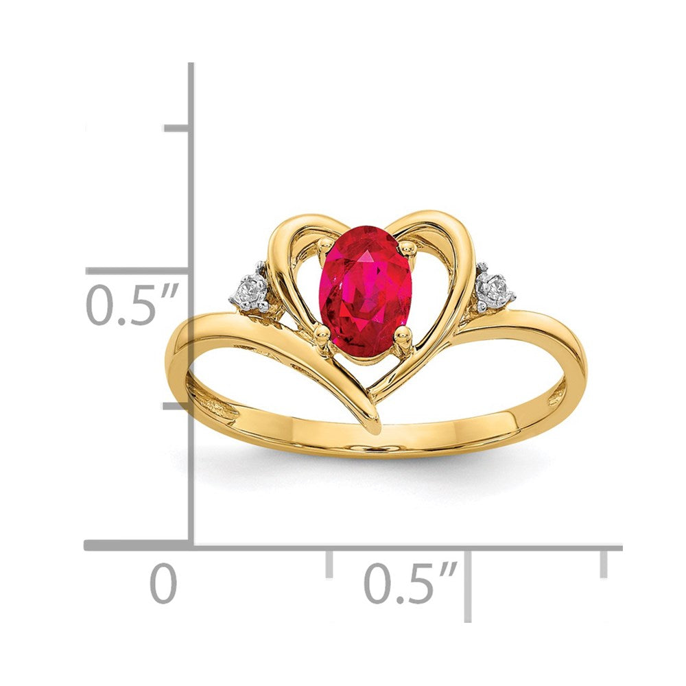 14K Yellow Gold Ruby And Diamond Heart Ring
