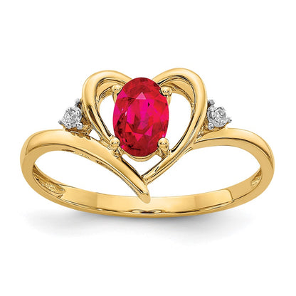 14K Yellow Gold Ruby And Diamond Heart Ring