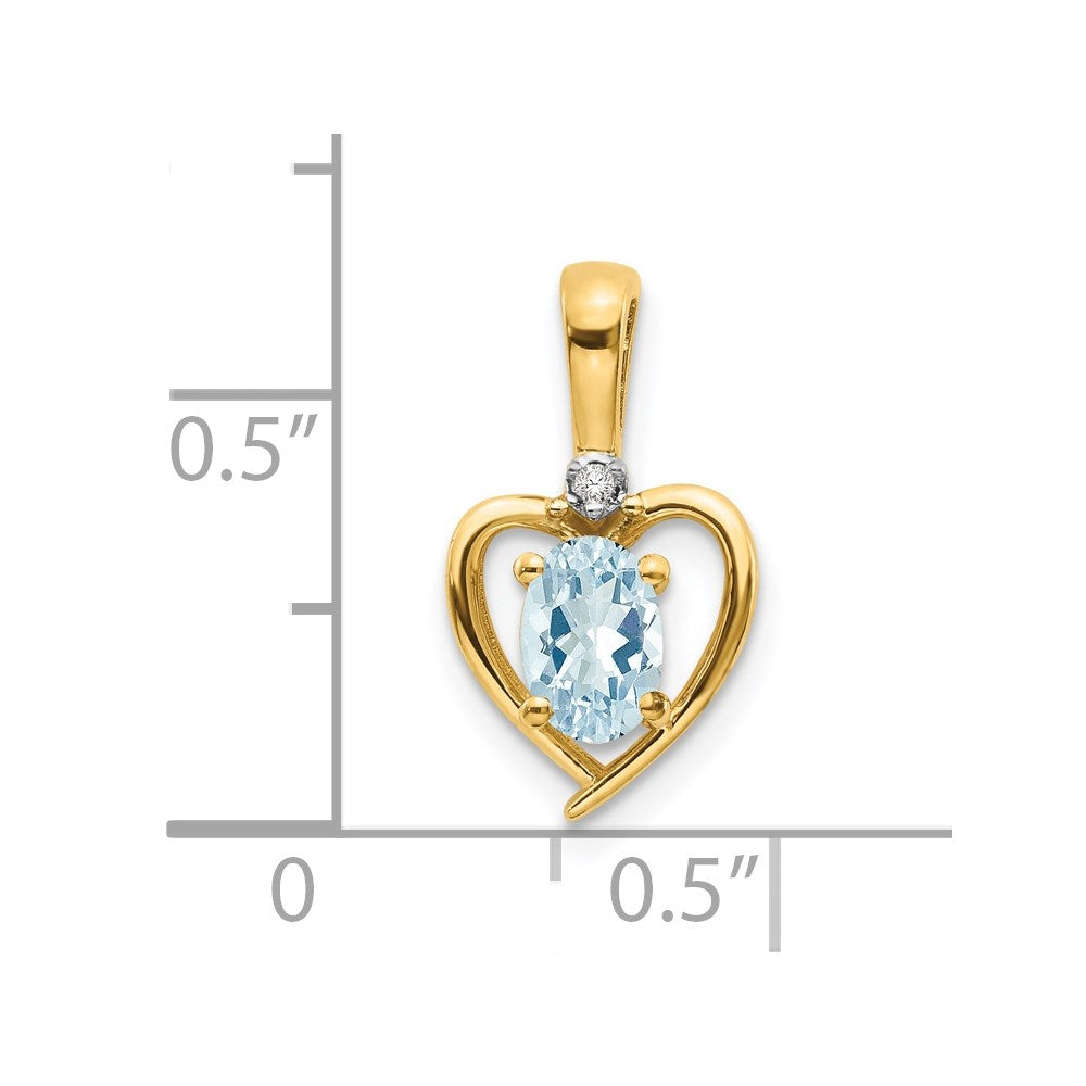 14K Yellow Gold Aquamarine And Diamond Heart Pendant