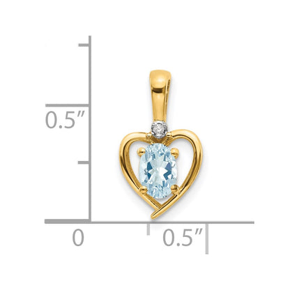 14K Yellow Gold Aquamarine And Diamond Heart Pendant