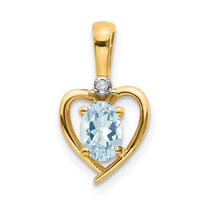 14K Yellow Gold Aquamarine And Diamond Heart Pendant