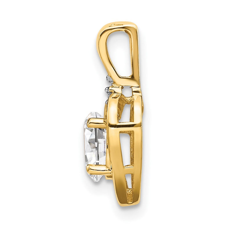 14K Yellow Gold White Topaz And Diamond Heart Pendant