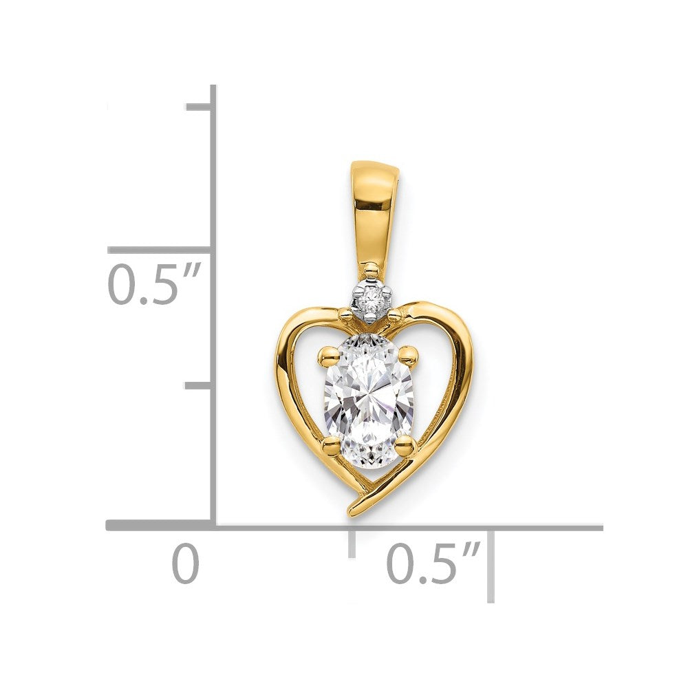14K Yellow Gold White Topaz And Diamond Heart Pendant