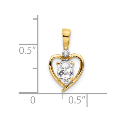 14K Yellow Gold White Topaz And Diamond Heart Pendant