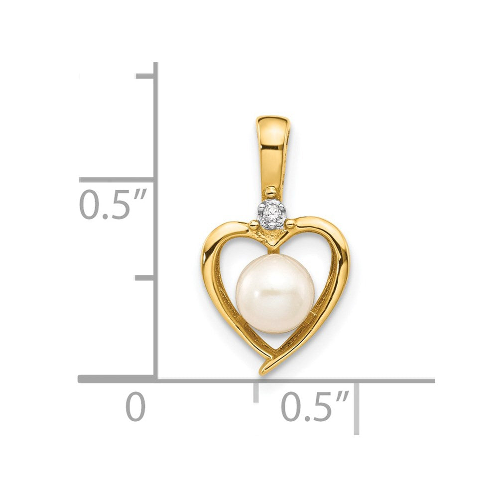 14K Yellow Gold Fw Cultured Pearl And Diamond Heart Pendant