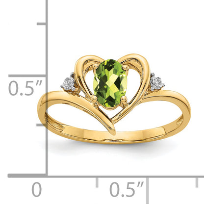 14K Yellow Gold Peridot And Diamond Heart Ring