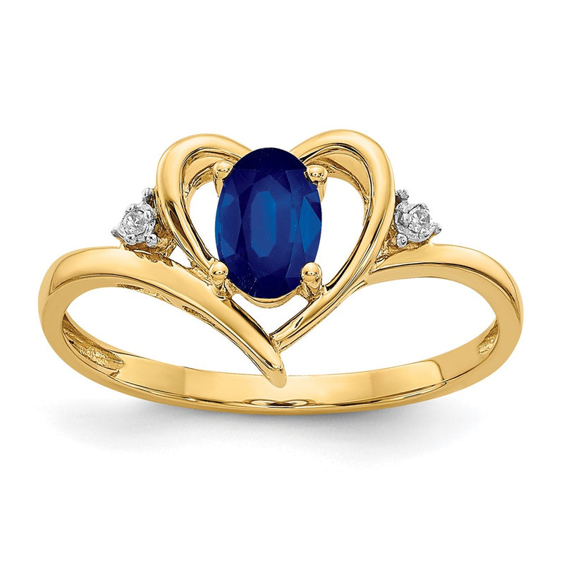 14K Yellow Gold Sapphire And Diamond Heart Ring
