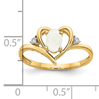 14K Yellow Gold Opal And Diamond Heart Ring