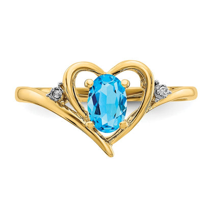 14K Yellow Gold Blue Topaz And Diamond Heart Ring