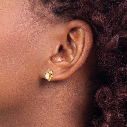 14K Yellow Gold Opal And Diamond Heart Earrings