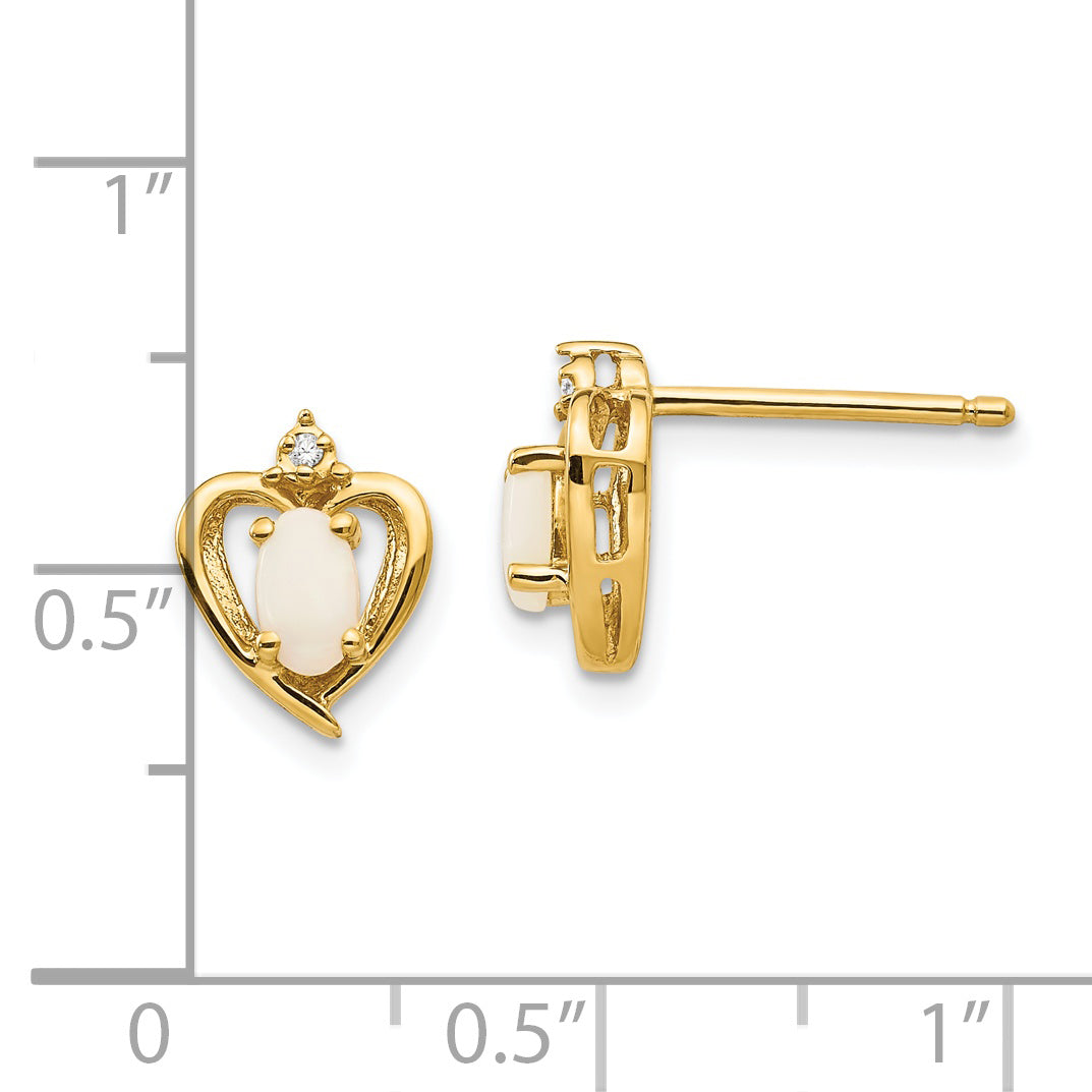 14K Yellow Gold Opal And Diamond Heart Earrings