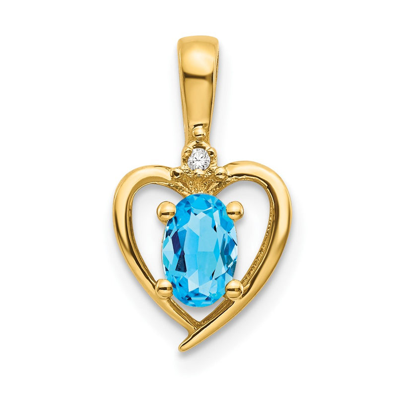14K Yellow Gold Blue Topaz And Diamond Heart Pendant