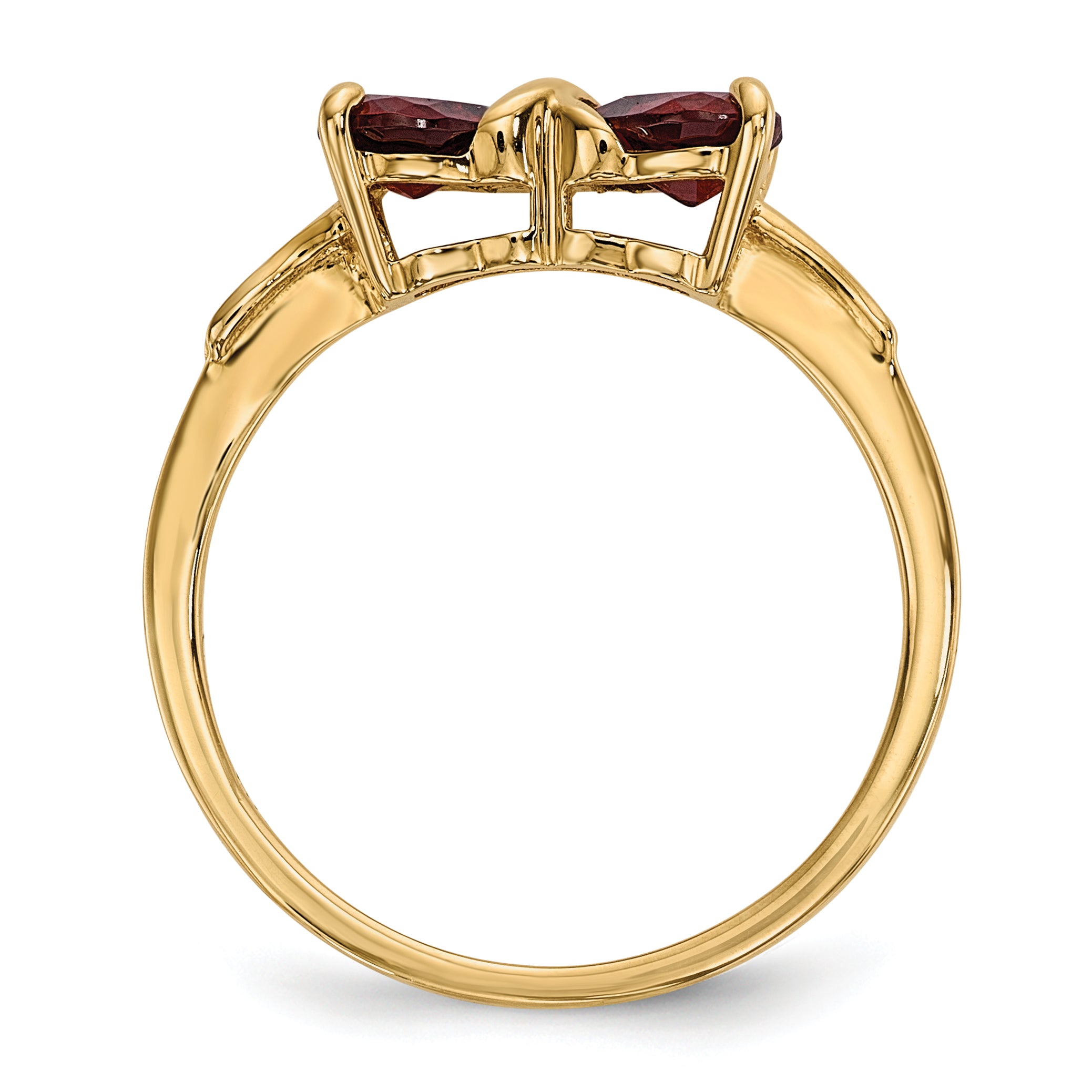 Solid 14k Yellow Gold Polished Simulated Garnet Bow Ring