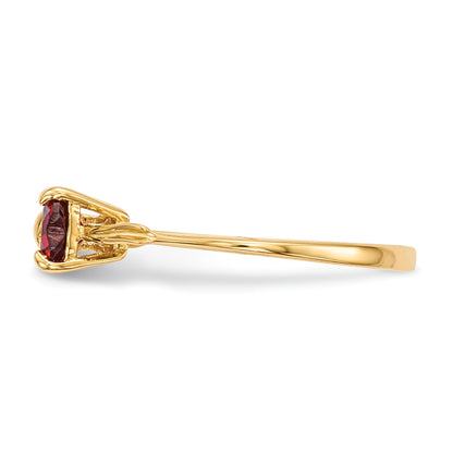 Solid 14k Yellow Gold Polished Simulated Garnet Bow Ring
