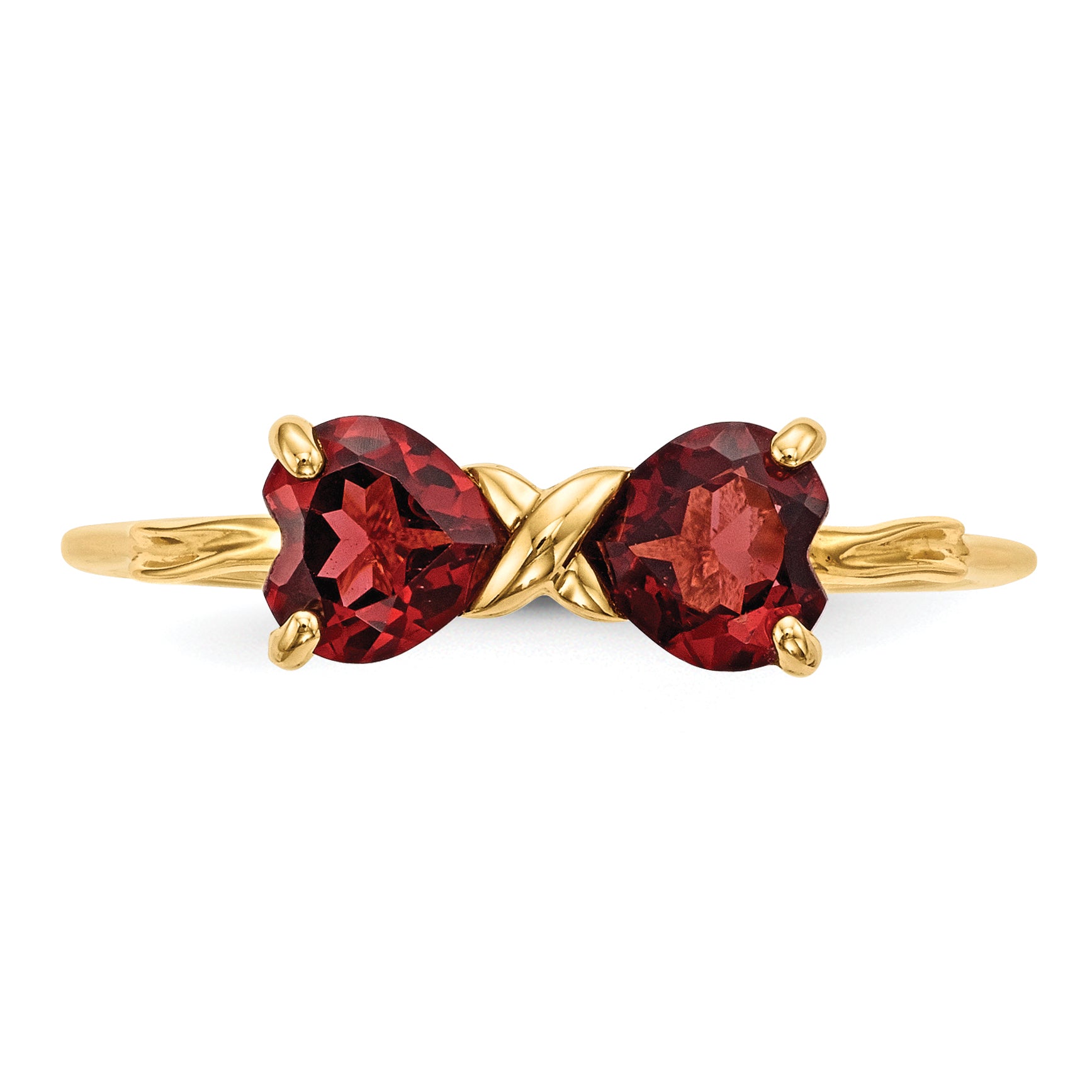Solid 14k Yellow Gold Polished Simulated Garnet Bow Ring