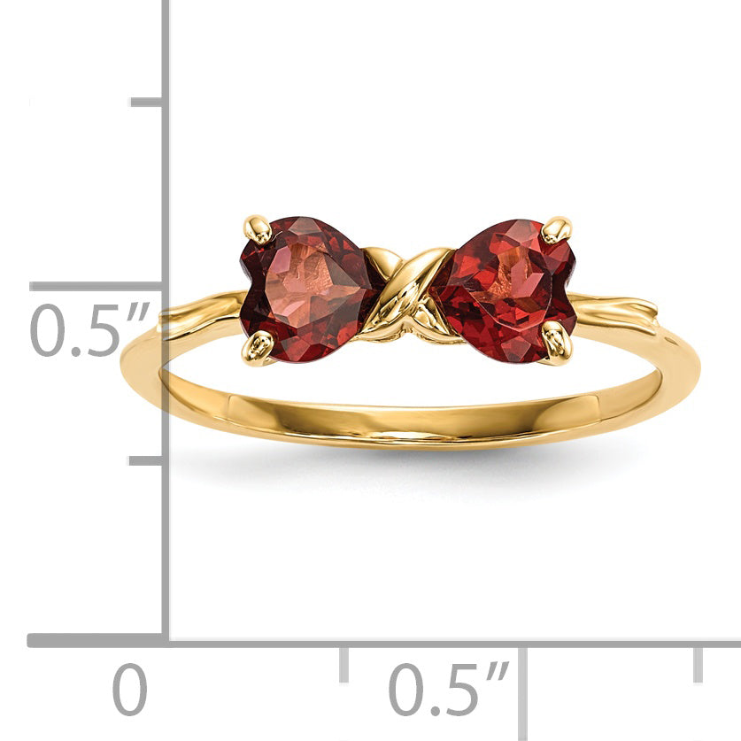 Solid 14k Yellow Gold Polished Simulated Garnet Bow Ring