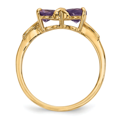 Solid 14k Yellow Gold Polished Simulated Amethyst Bow Ring