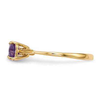 Solid 14k Yellow Gold Polished Simulated Amethyst Bow Ring