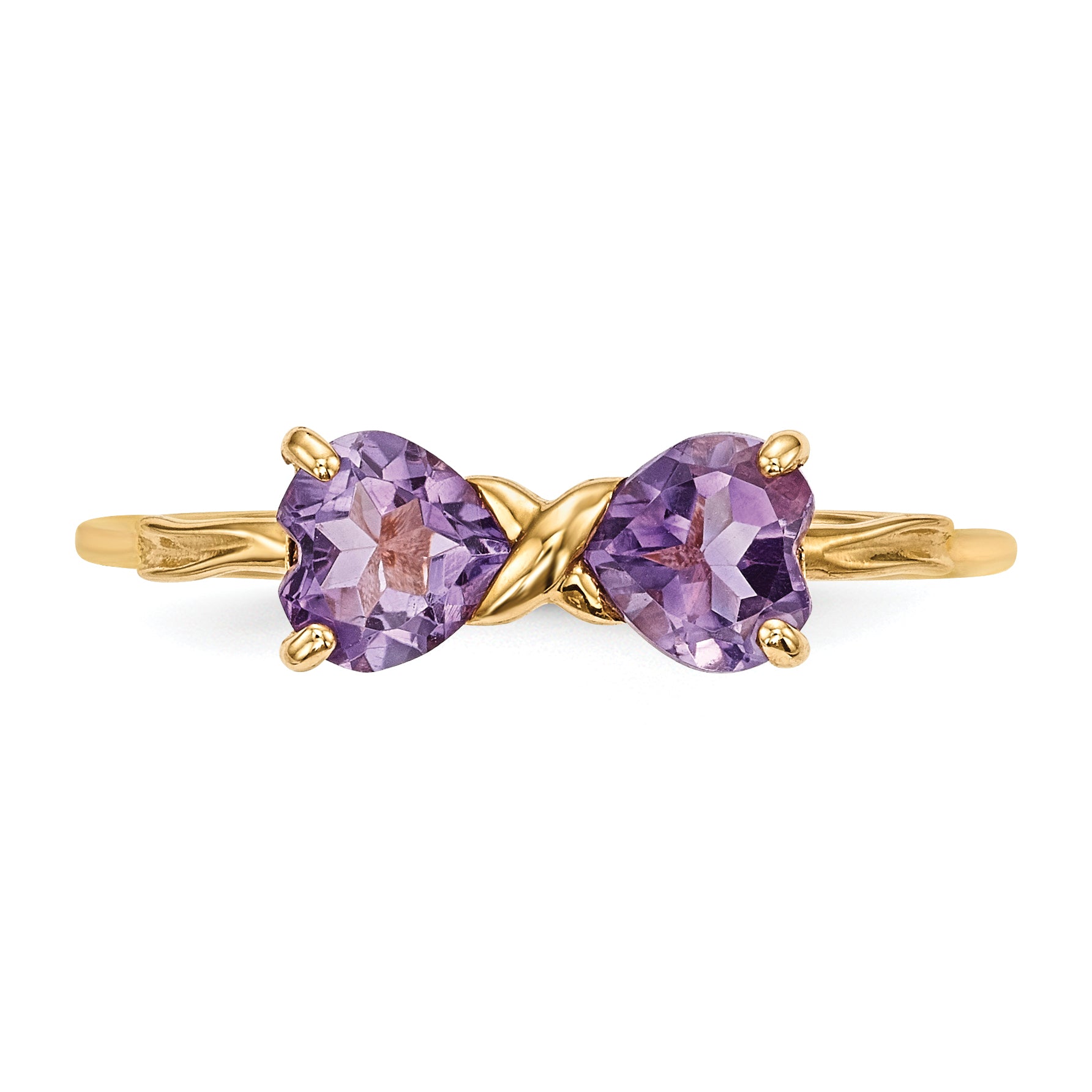 Solid 14k Yellow Gold Polished Simulated Amethyst Bow Ring