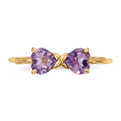 Solid 14k Yellow Gold Polished Simulated Amethyst Bow Ring