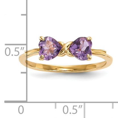 Solid 14k Yellow Gold Polished Simulated Amethyst Bow Ring