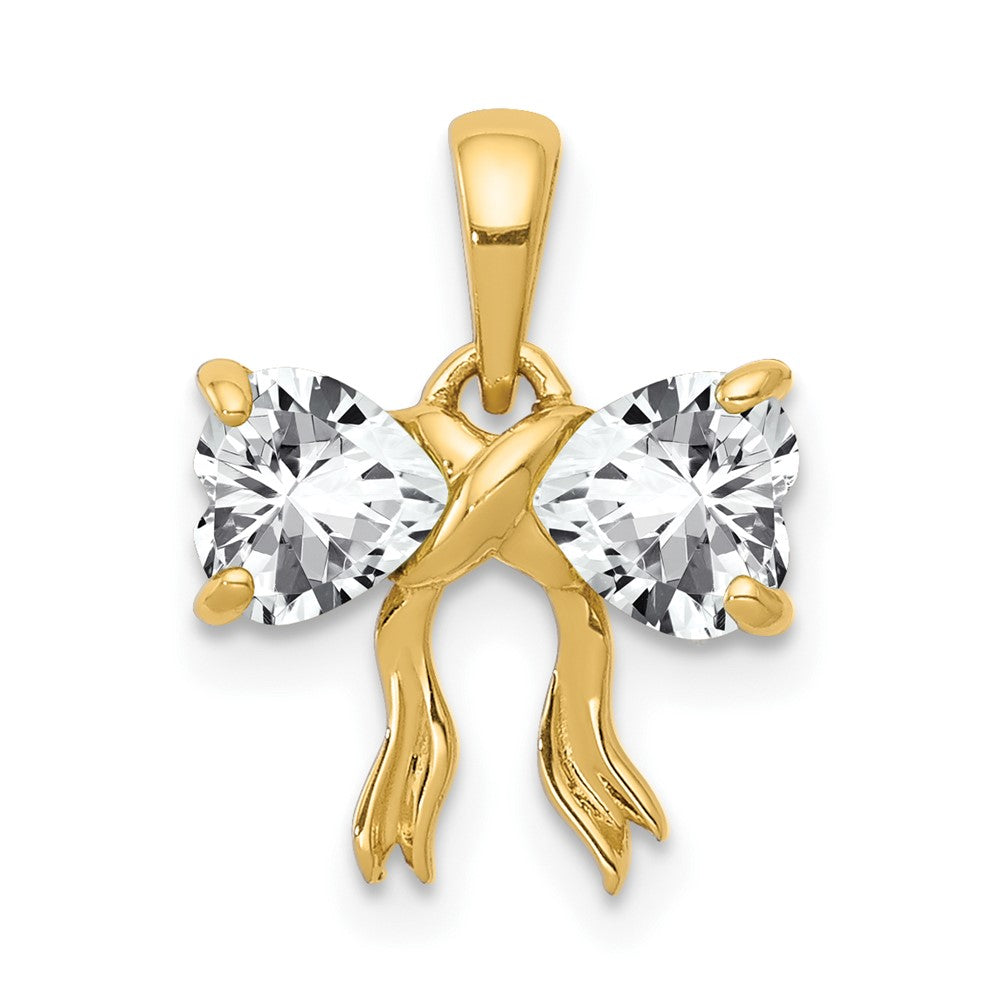14k Yellow Gold 14k Gold Polished White Topaz Bow Pendant