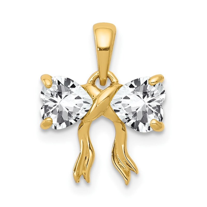 14k Yellow Gold 14k Gold Polished White Topaz Bow Pendant
