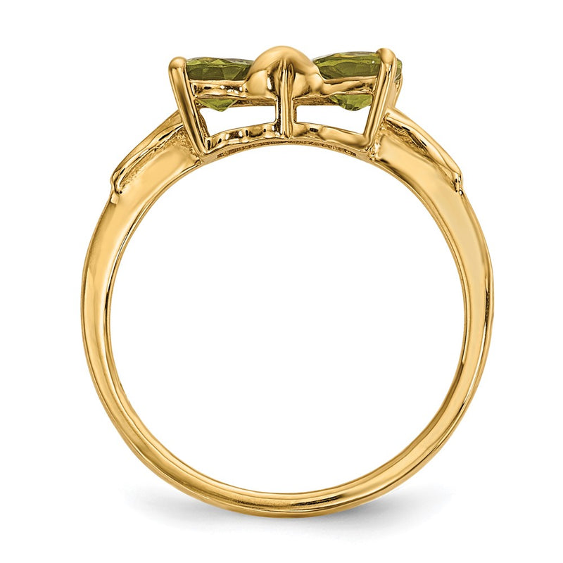 Solid 14k Yellow Gold Polished Simulated Peridot Bow Ring