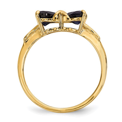 Solid 14k Yellow Gold Polished Created Simulated Sapphire Bow Ring