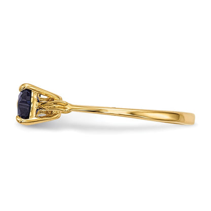 Solid 14k Yellow Gold Polished Created Simulated Sapphire Bow Ring
