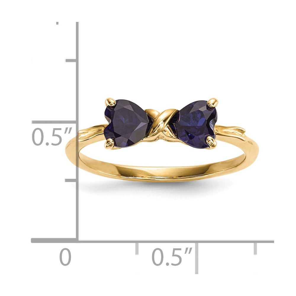 Solid 14k Yellow Gold Polished Created Simulated Sapphire Bow Ring