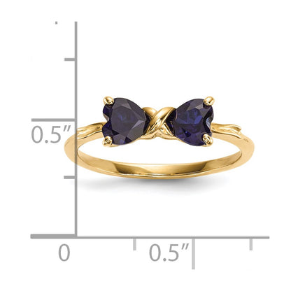 Solid 14k Yellow Gold Polished Created Simulated Sapphire Bow Ring