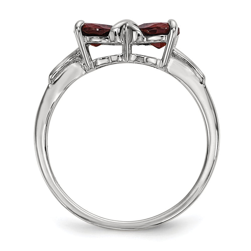 14k White Gold Polished Garnet Bow Ring