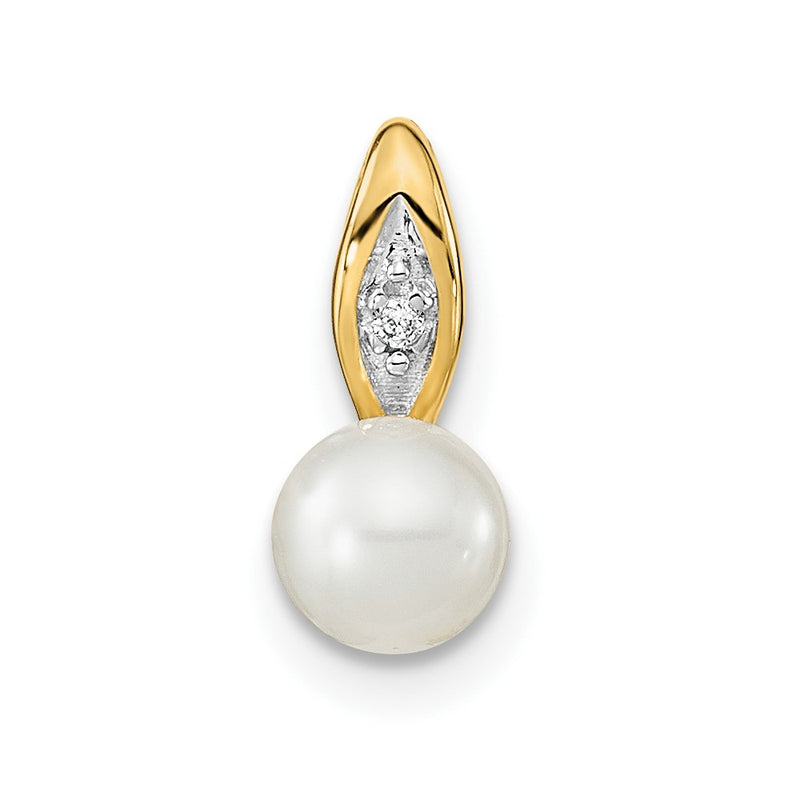 14k Yellow Gold 14k FW Cultured Pearl and Diamond Pendant