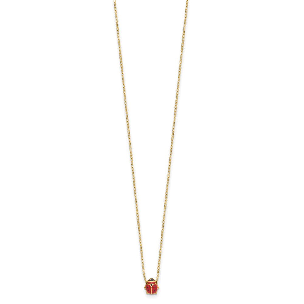 14K Yellow Gold Polished Red And Black Enameled Ladybug 17 Inch Necklace Plus 1 Extender