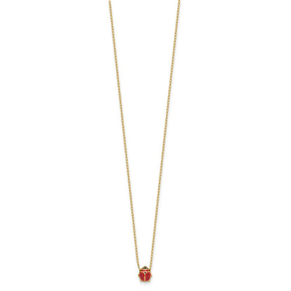 14K Yellow Gold Polished Red And Black Enameled Ladybug 17 Inch Necklace Plus 1 Extender